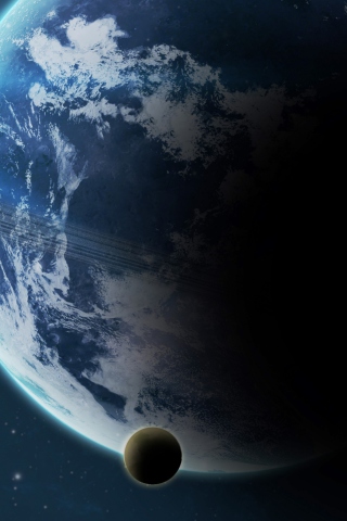 Screenshot №1 pro téma Blue Planet With Dark Satellite 320x480
