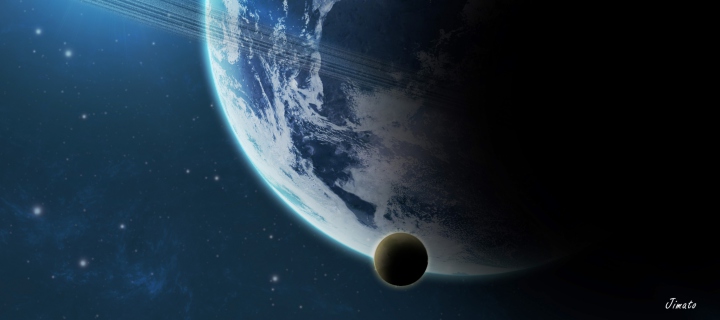 Screenshot №1 pro téma Blue Planet With Dark Satellite 720x320