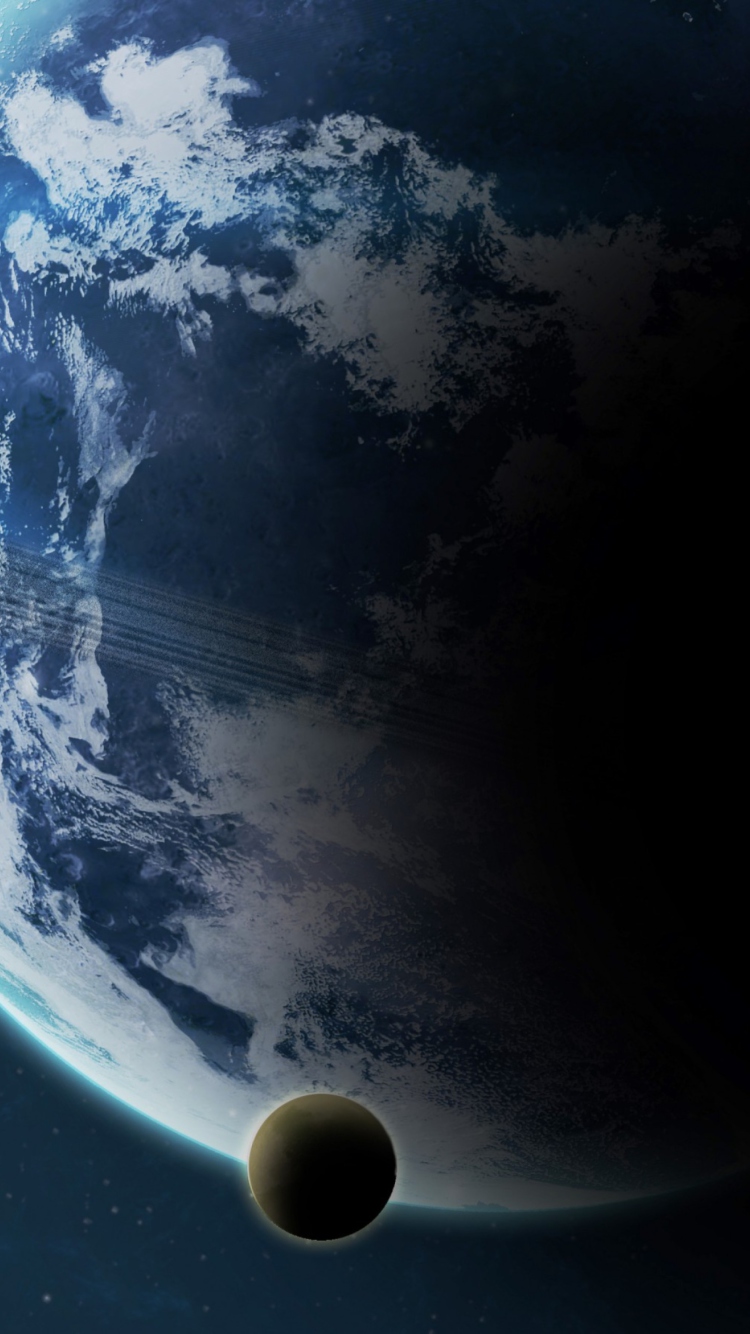 Blue Planet With Dark Satellite wallpaper 750x1334