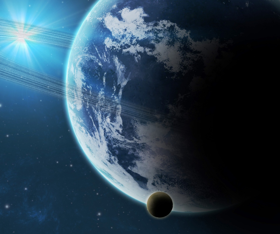 Blue Planet With Dark Satellite wallpaper 960x800