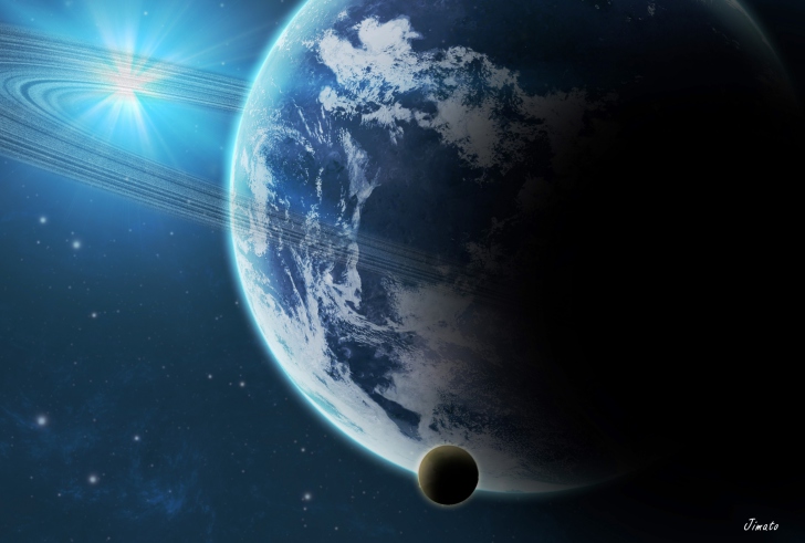 Das Blue Planet With Dark Satellite Wallpaper