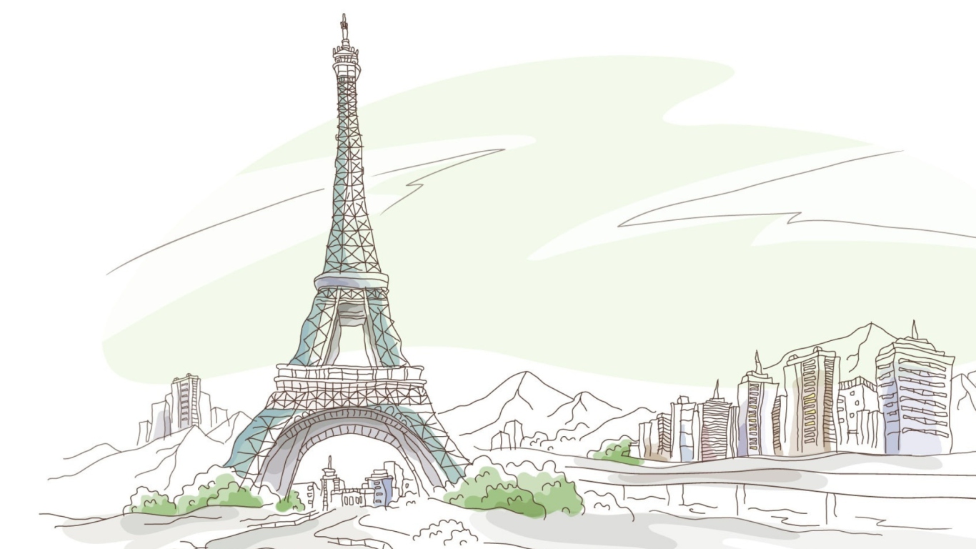 Das Drawing Of Eiffel Tower Wallpaper 1366x768