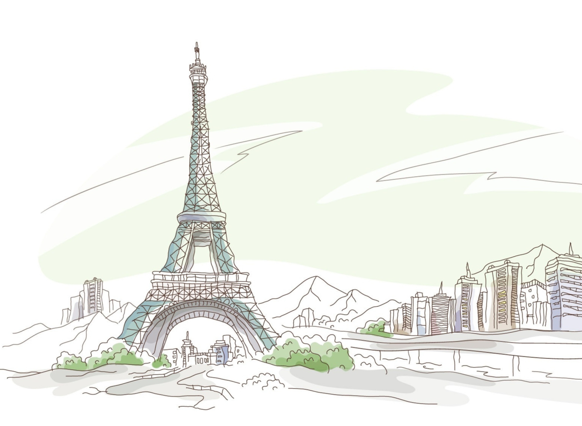 Das Drawing Of Eiffel Tower Wallpaper 1920x1408