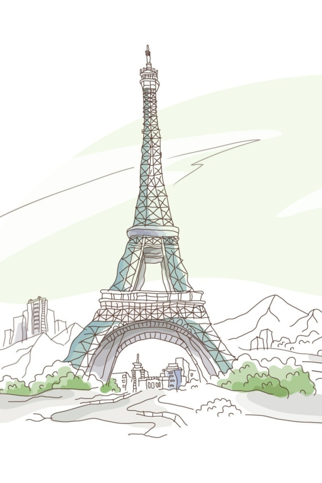 Das Drawing Of Eiffel Tower Wallpaper 640x960