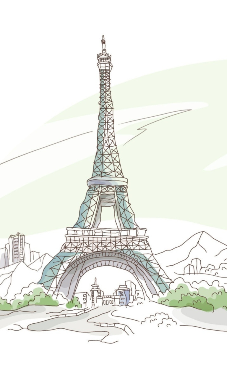 Обои Drawing Of Eiffel Tower 768x1280