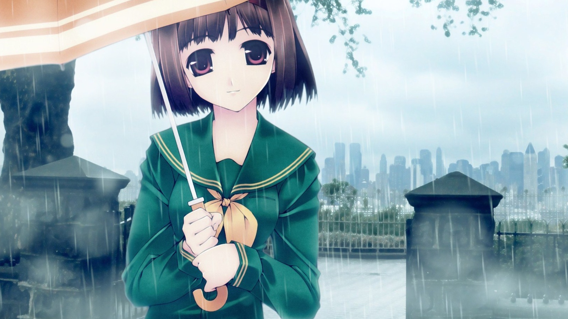 Anime Girl in Rain wallpaper 1920x1080