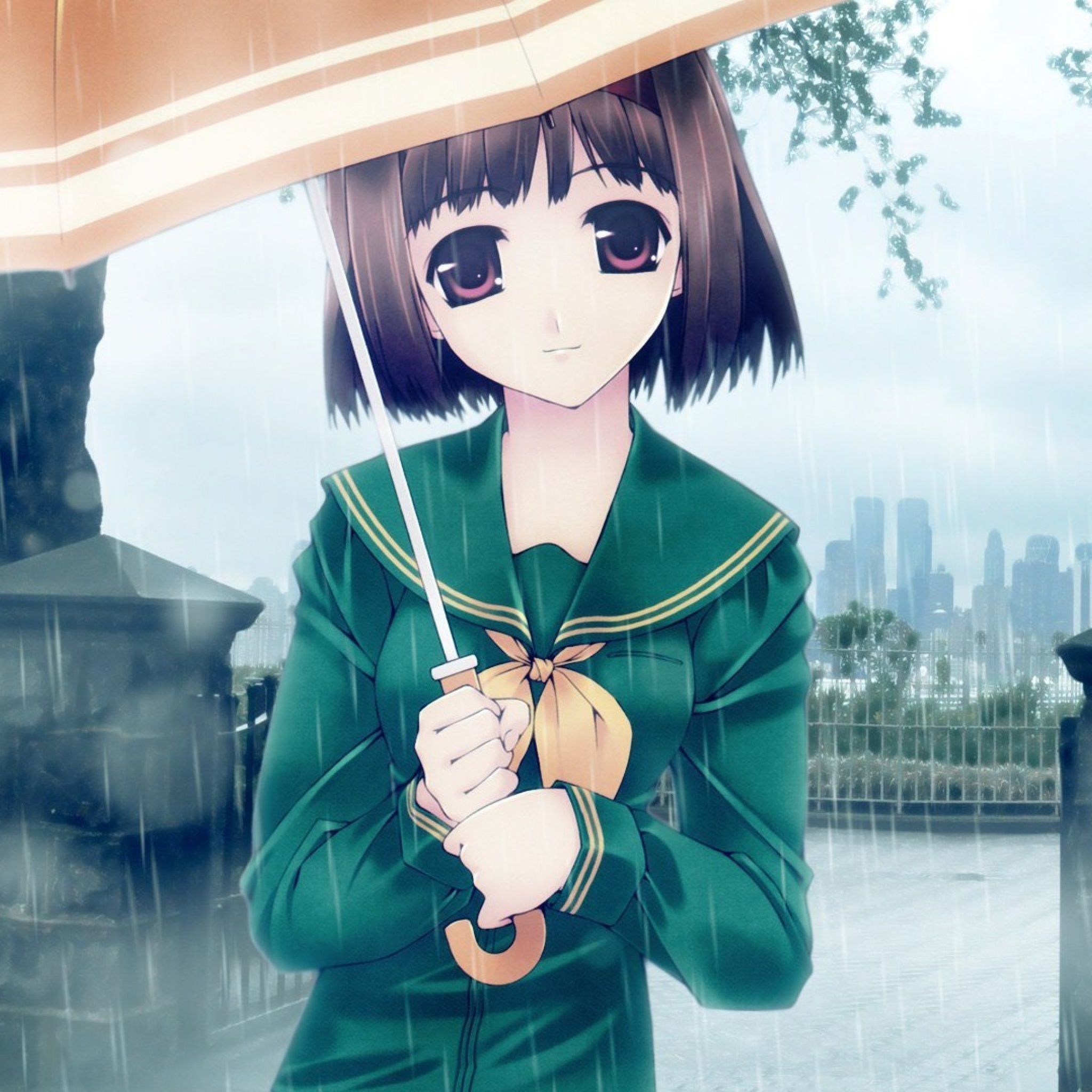 Anime Girl in Rain wallpaper 2048x2048