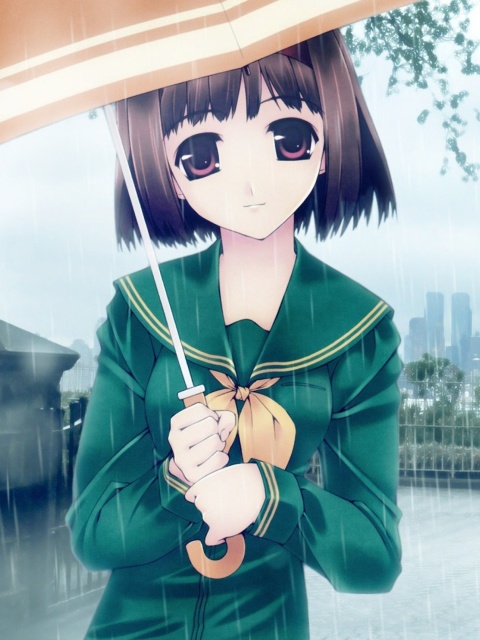 Anime Girl in Rain wallpaper 480x640