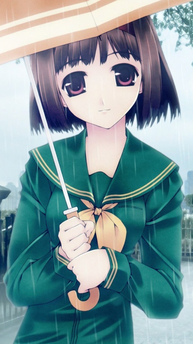 Das Anime Girl in Rain Wallpaper 640x1136