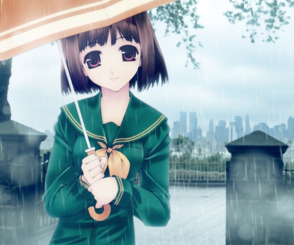 Обои Anime Girl in Rain 960x800