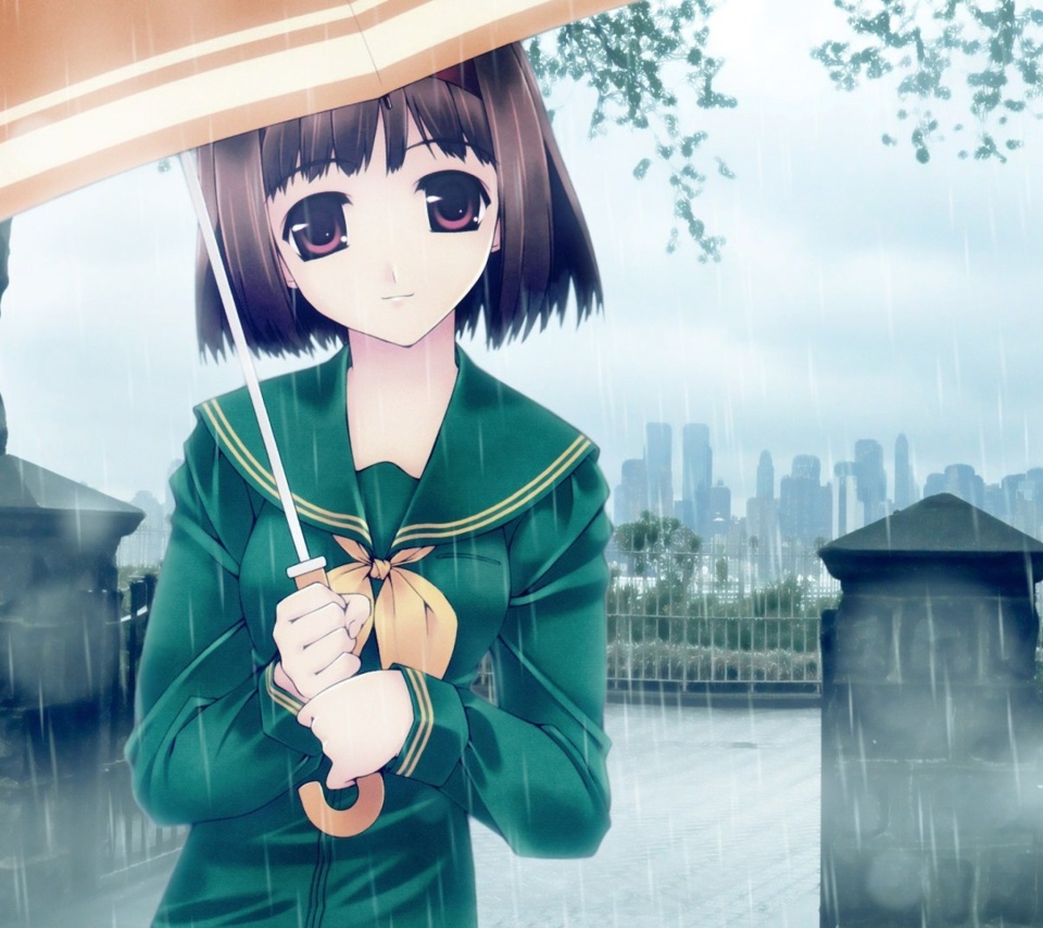 Обои Anime Girl in Rain 960x854