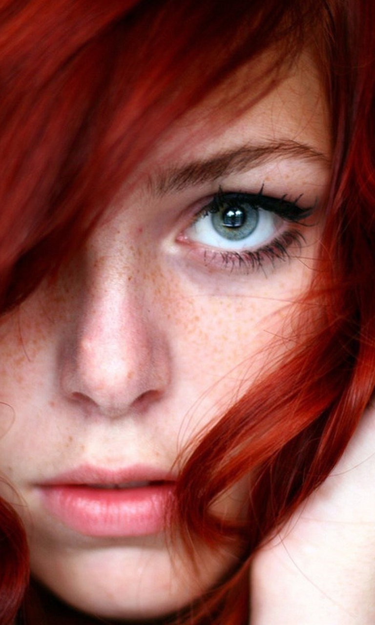 Beautiful Redhead Girl Close Up Portrait wallpaper 768x1280