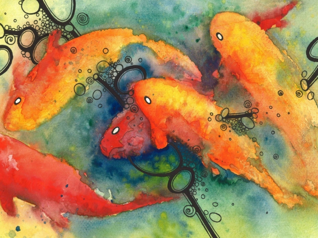 Painting Koi Water Color wallpaper 1024x768