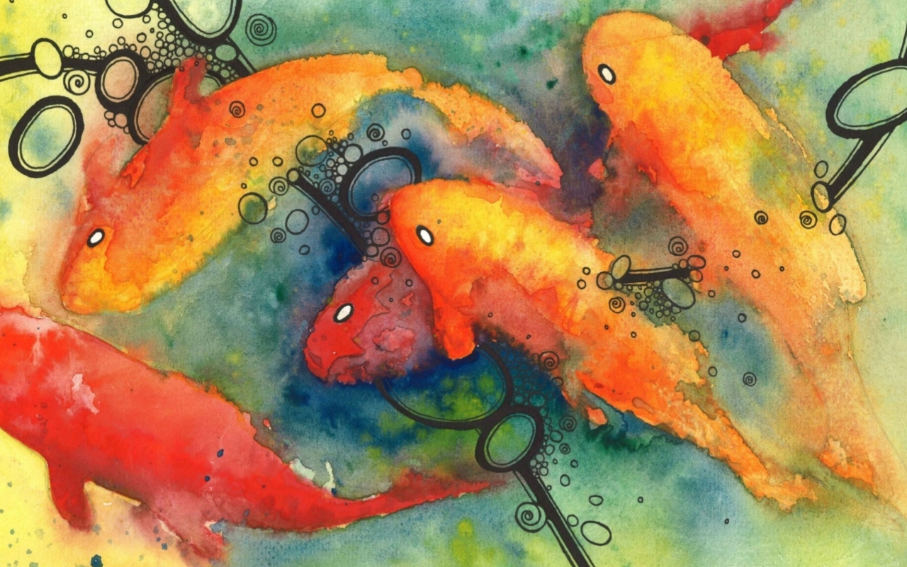 Screenshot №1 pro téma Painting Koi Water Color 1280x800