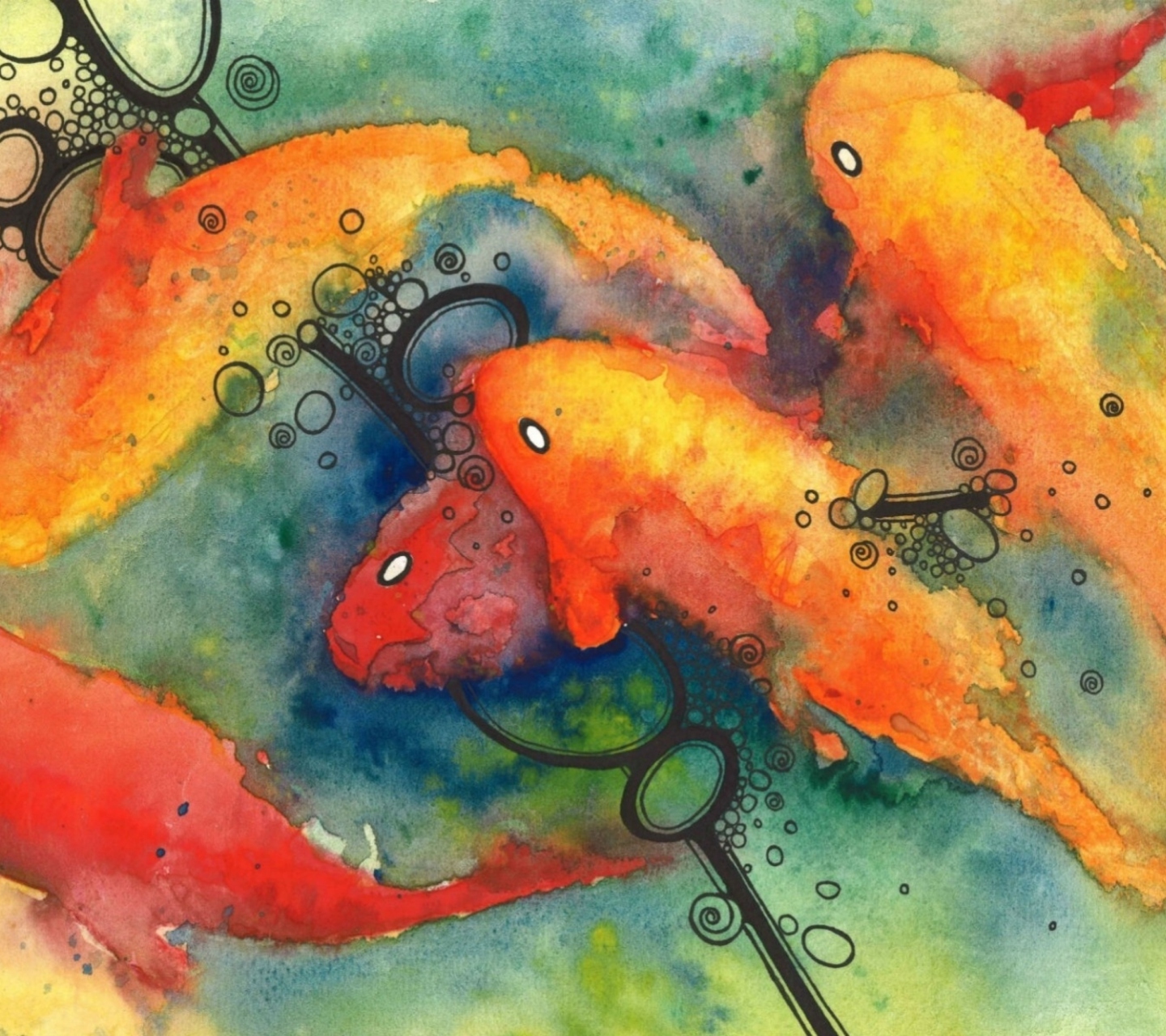 Painting Koi Water Color wallpaper 1440x1280