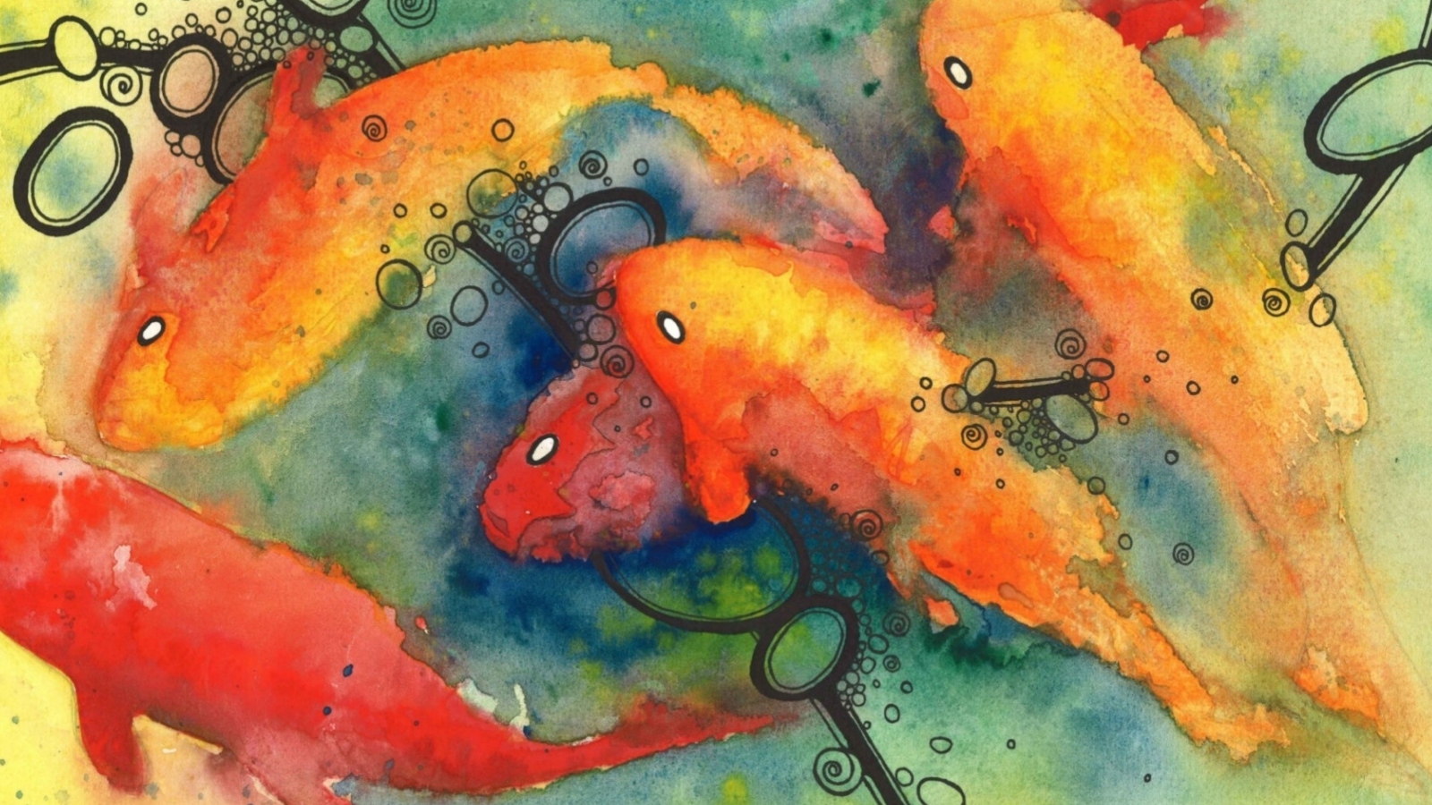 Painting Koi Water Color wallpaper 1600x900