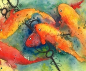 Das Painting Koi Water Color Wallpaper 176x144