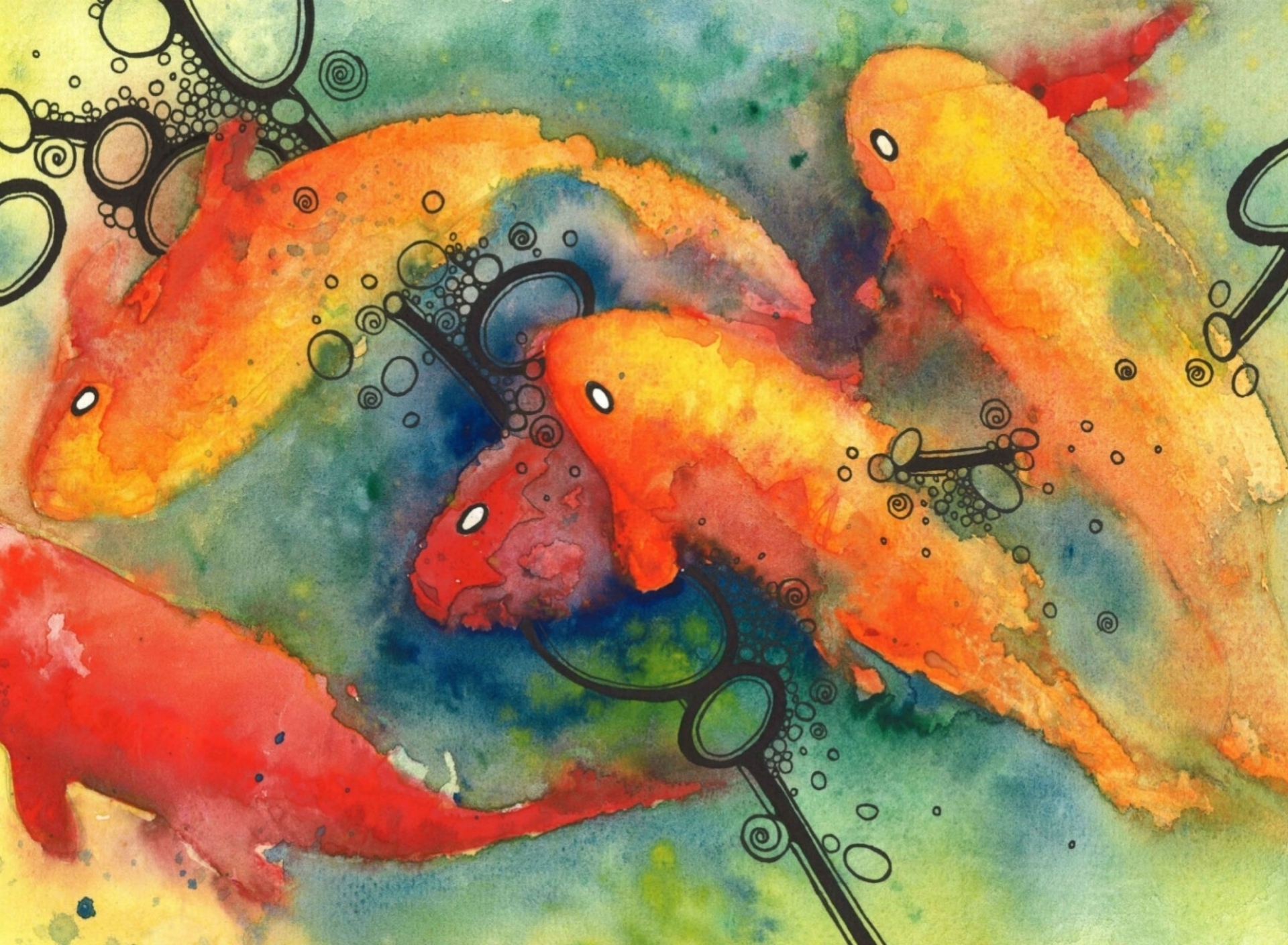 Das Painting Koi Water Color Wallpaper 1920x1408