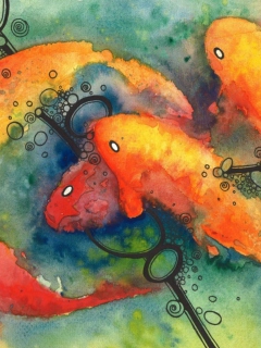 Das Painting Koi Water Color Wallpaper 240x320
