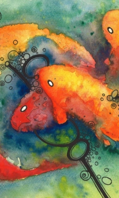 Das Painting Koi Water Color Wallpaper 240x400