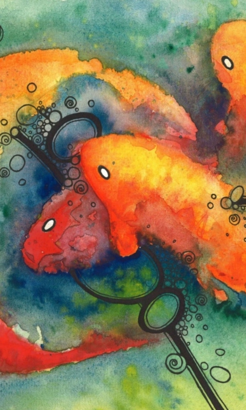 Painting Koi Water Color wallpaper 480x800