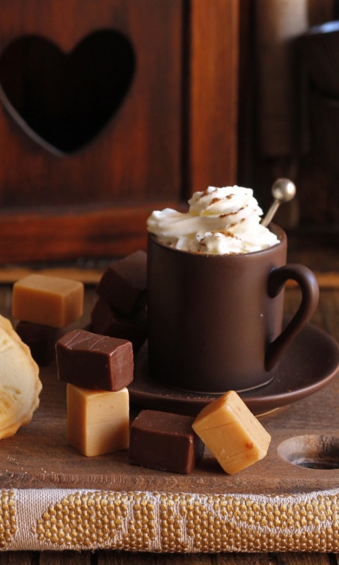 Coffee with candy wallpaper 480x800