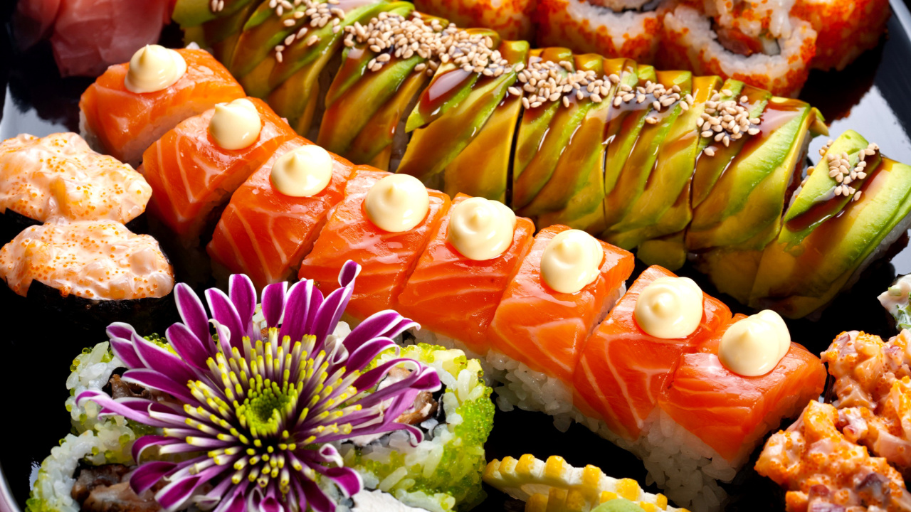 Seafood Salmon Sushi wallpaper 1280x720