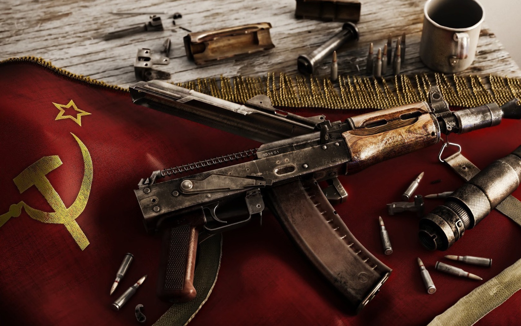 Обои USSR Flag and AK 47 Kalashnikov rifle 1680x1050