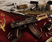 USSR Flag and AK 47 Kalashnikov rifle wallpaper 176x144