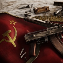 Das USSR Flag and AK 47 Kalashnikov rifle Wallpaper 208x208