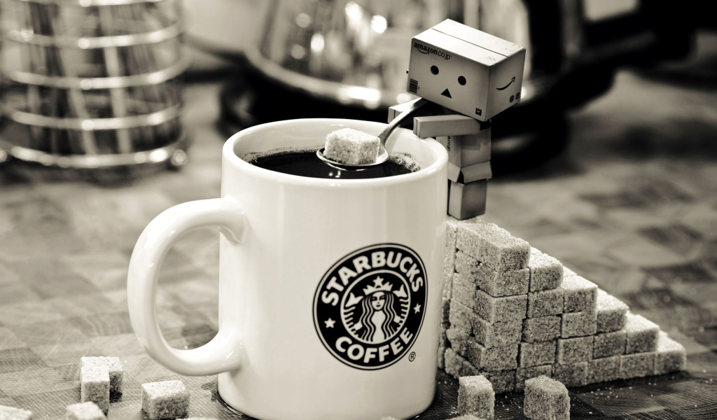 Das Danbo Loves Starbucks Coffee Wallpaper 1024x600