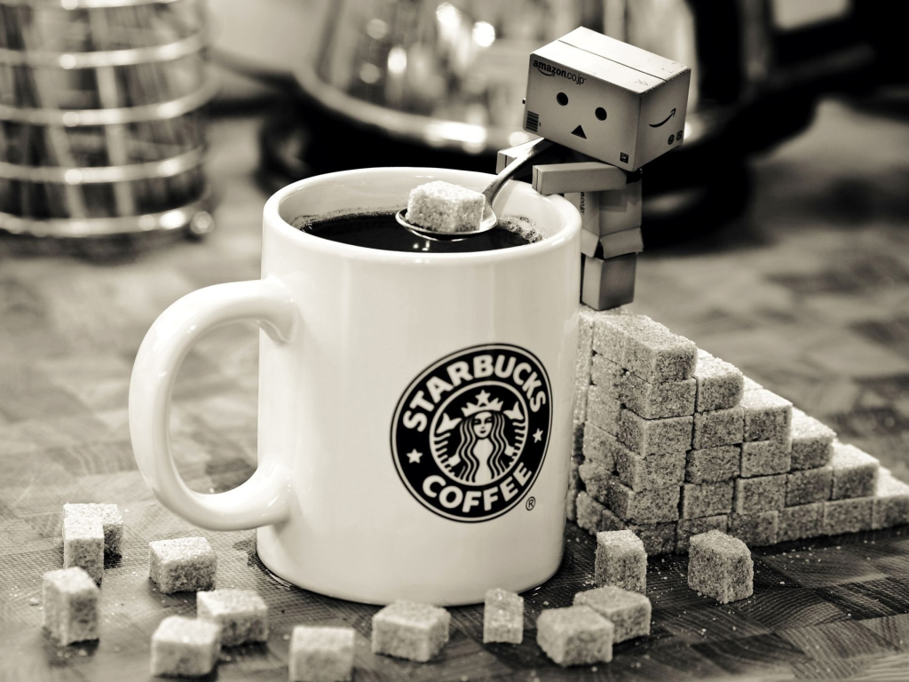 Das Danbo Loves Starbucks Coffee Wallpaper 1024x768