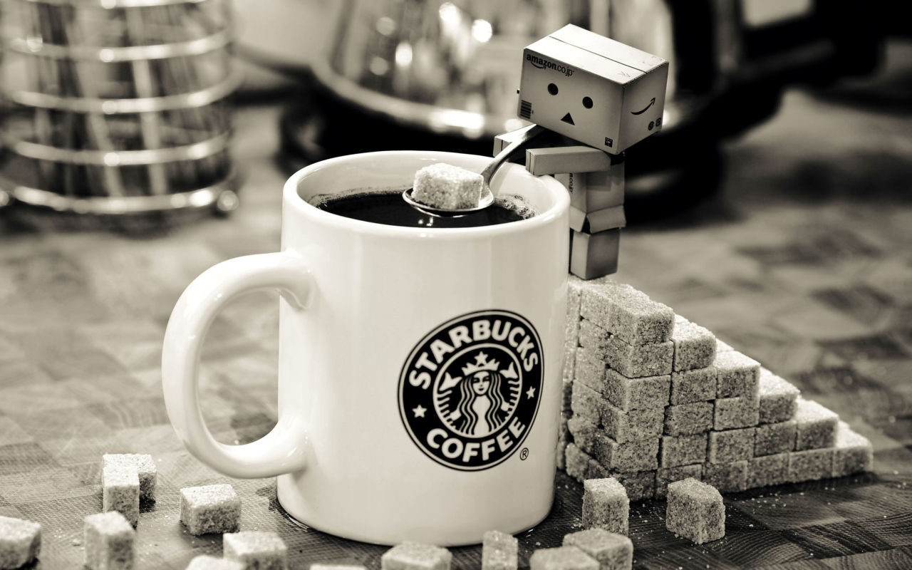 Danbo Loves Starbucks Coffee wallpaper 1280x800