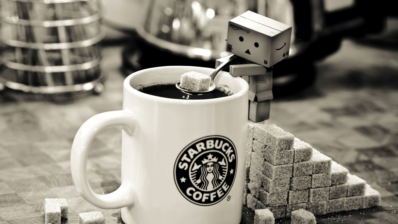 Danbo Loves Starbucks Coffee wallpaper 1366x768