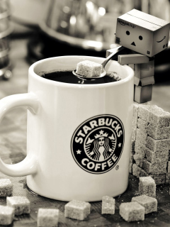 Das Danbo Loves Starbucks Coffee Wallpaper 240x320