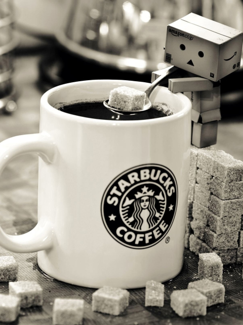 Danbo Loves Starbucks Coffee wallpaper 480x640