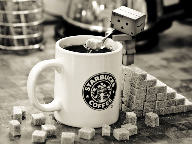 Danbo Loves Starbucks Coffee wallpaper 640x480