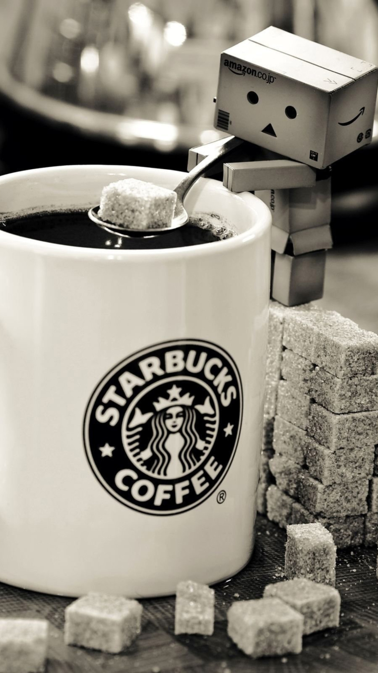 Danbo Loves Starbucks Coffee wallpaper 750x1334
