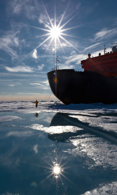 Icebreaker in Greenland wallpaper 240x400