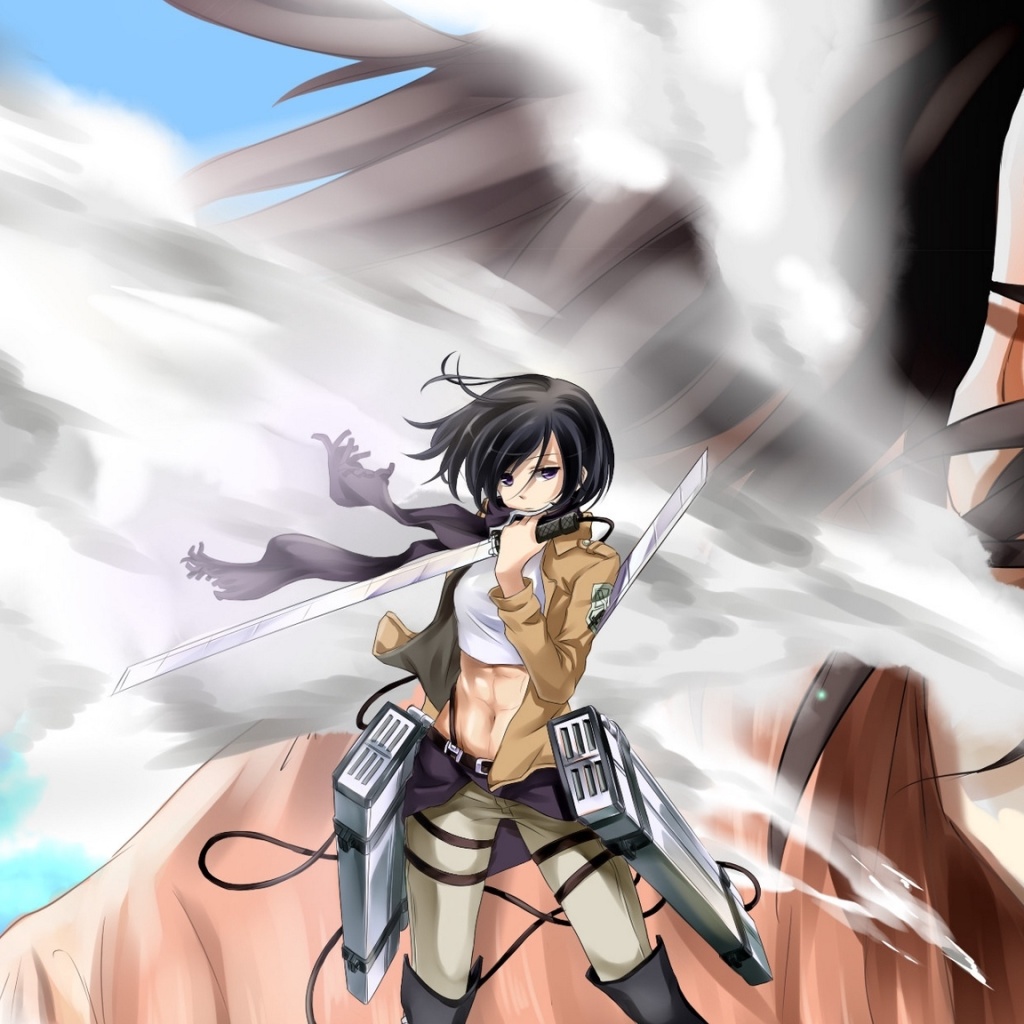 Das Attack on Titan with Eren and Mikasa Wallpaper 1024x1024