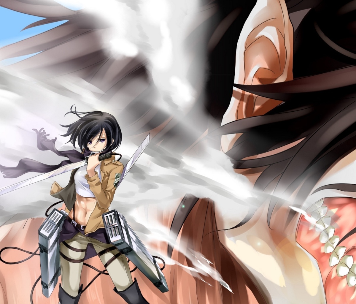 Attack on Titan with Eren and Mikasa wallpaper 1200x1024