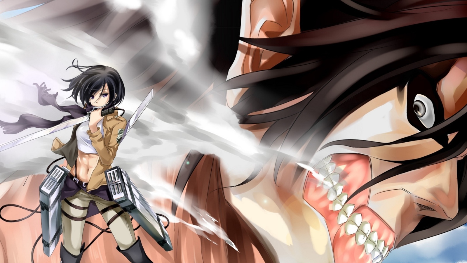 Обои Attack on Titan with Eren and Mikasa 1600x900