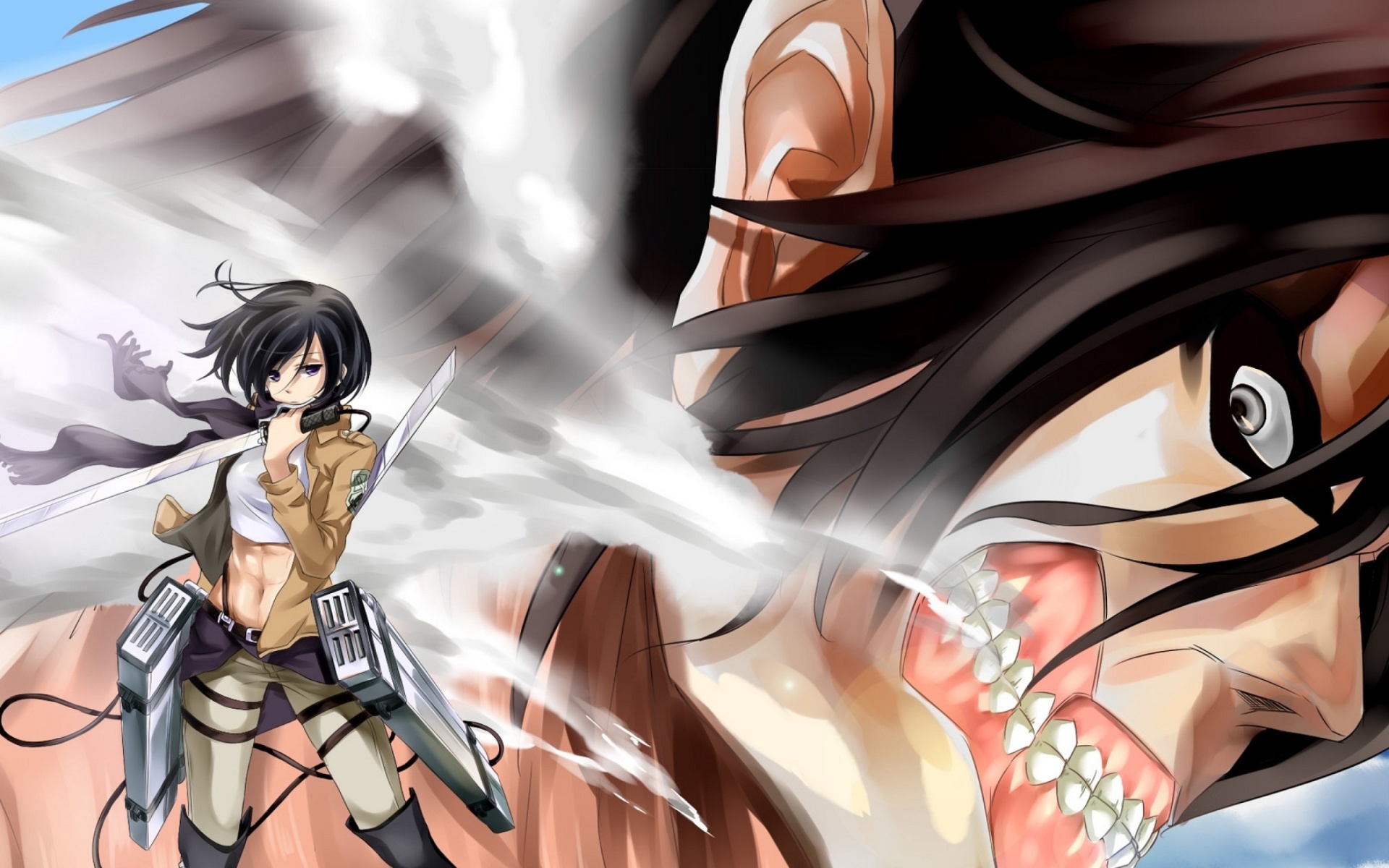 Das Attack on Titan with Eren and Mikasa Wallpaper 1920x1200