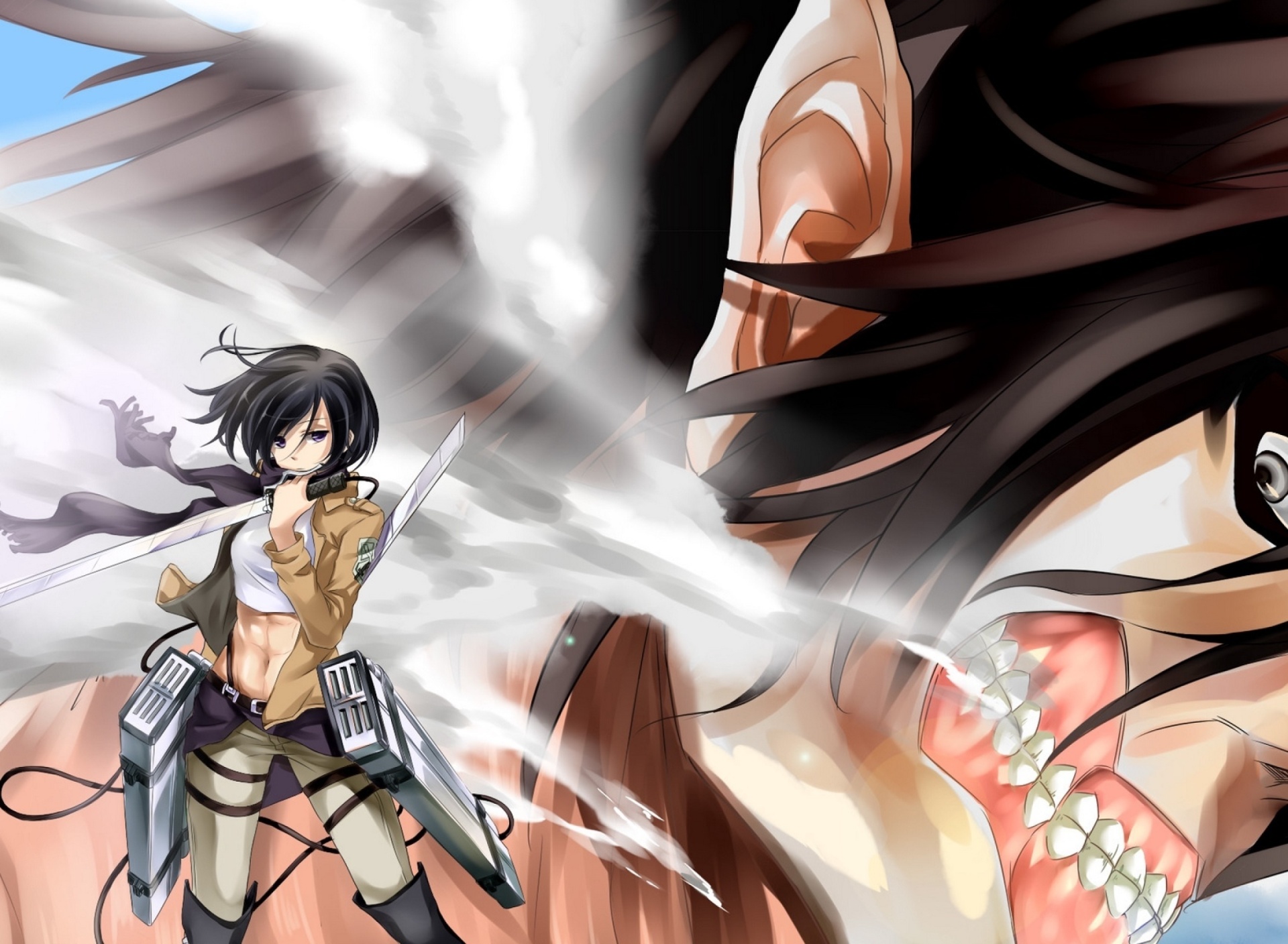 Das Attack on Titan with Eren and Mikasa Wallpaper 1920x1408