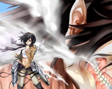 Fondo de pantalla Attack on Titan with Eren and Mikasa 220x176