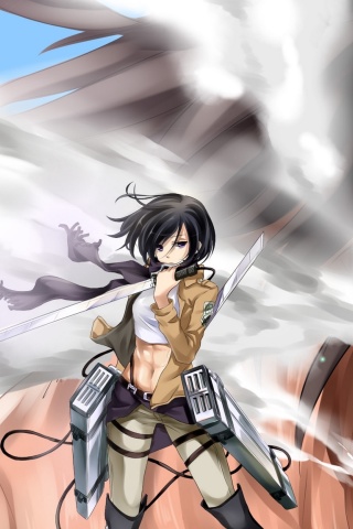 Screenshot №1 pro téma Attack on Titan with Eren and Mikasa 320x480