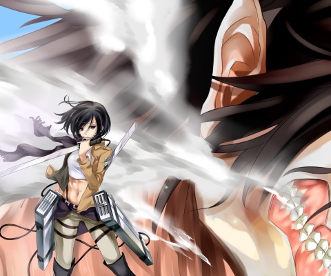 Fondo de pantalla Attack on Titan with Eren and Mikasa 480x400