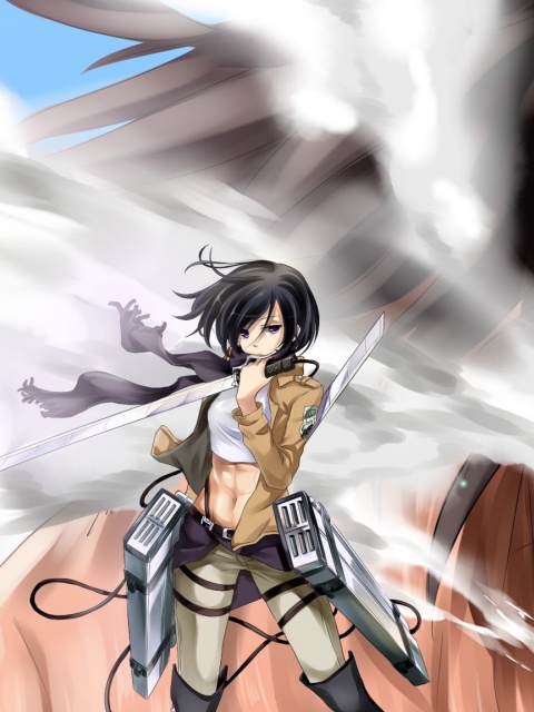 Fondo de pantalla Attack on Titan with Eren and Mikasa 480x640