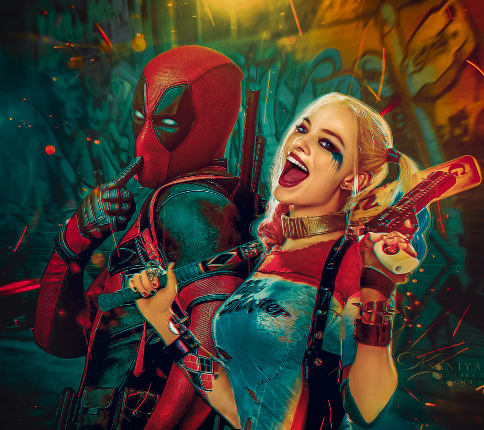 Fondo de pantalla Deadpool, Ryan Reynolds, Wade Wilson, Harley Quinn 960x854