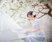 Cute Asian Girl In White Dress Playing Piano wallpaper 176x144